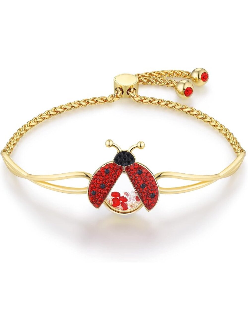 Cute Ladybug Bracelet with Cubic Zirconia & Floating Crystals - Perfect Gift for